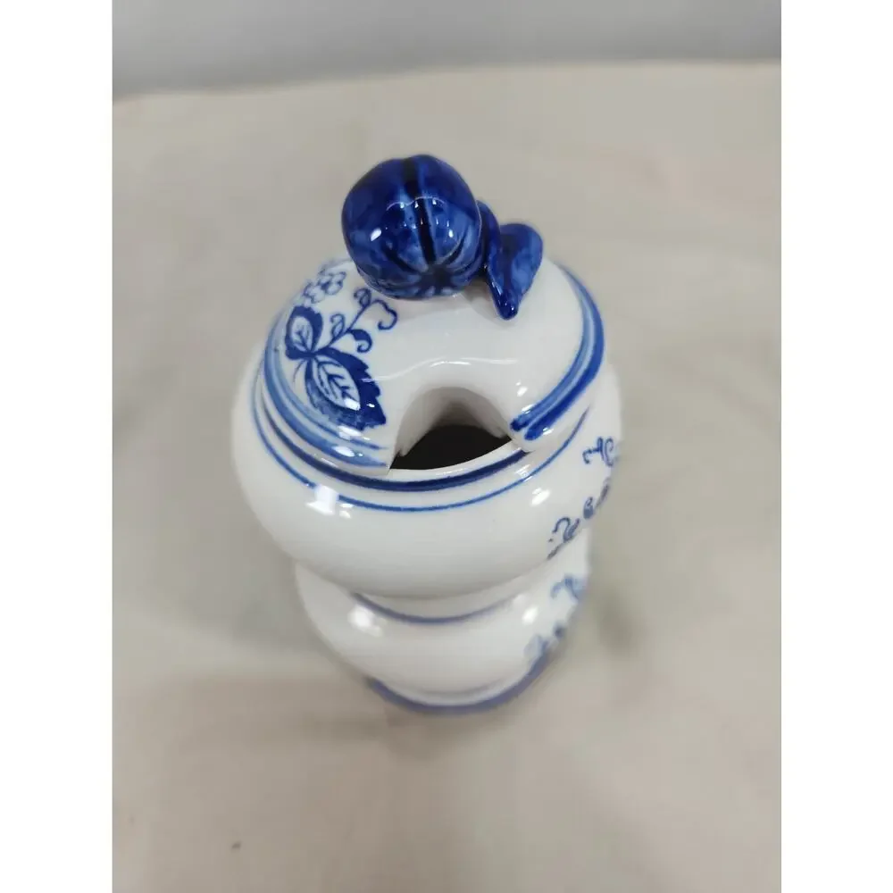 Vintage Arnart Blue Onion Jam Jar Japan Porcelain Lidded Condiment Jar